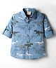 Rikidoos Cotton Woven Full Sleeves Dinosaurs Printed Shirt - Light Blue