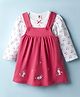 ToffyHouse Corduroy Knit Full Sleeves Bunny Embroidered Frock With Inner Tee - Dark Pink