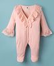 ToffyHouse Interlock Knit Full Sleeves Footed Sleep Suit with Frill Detailing - Peach