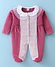 ToffyHouse Interlock Knit Full Sleeves Cut & Sew Footed Sleep Suit with Lace Detailing - Dark Pink