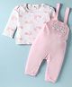 ToffyHouse Interlock Knit Dungaree Style Romper with Full Sleeves Inner Tee Bunny Print & Patch Detailing - Pink & White
