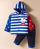 Child World Knit Full Sleeves Winter Wear Hooded T-Shirt & Lounge Pant With Stripes & Bear Embriodery - Blue