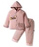 Child World Cotton Knit Full Sleeves Hooded Winter Wear Suit with Stripes & Vehicle Print - Pink