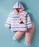 Child World Knit Winter Wear Full Sleeves Winter Wear Hooded T-Shirt & Lounge Pant Set With Stripes & Legs Applique - Pink
