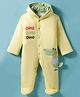 Child World Cotton Knit Full Sleeves Footed Hooded Sleep Suit With Dino Patch Embroidery - Limegreen