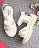 Steprite Stones Embellished Abstract Designed Velcro Closure Sandals - White