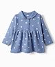 Pink Rabbit Interlock Knit Full Sleeves Frock With Floral Print - Blue