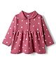 Pink Rabbit Interlock Knit Full Sleeves Frock With Floral Print - Red