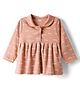 Pink Rabbit Interlock Knit Peter Pan Collar Full Sleeves Frock With Text Print - Peach