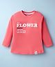 Pink Rabbit Single Jersey Knit Full Sleeves T-Shirt With Flower Text Print - Coral