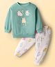 Pink Rabbit Single Jersey Knit Full Sleeves Night Suit with Kitty Print - Mint