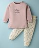 Pink Rabbit Single Jersey Knit Full Sleeves Night Suit with Honeybee Print - Dark Peach