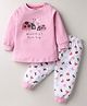 Pink Rabbit Single Jersey Knit Full Sleeves Night Suit with Lady Bug & Heart Print - Pink