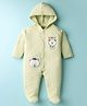 Pink Rabbit Knit Full Sleeves Footed Sleep Suits with Teddy Embroidery - Light Green