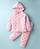 Pink Rabbit Knit Full Sleeves Co-Ord Winter Nightwear with Animal & Polka Dot Print - Pink