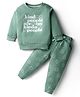 Pink Rabbit Single Jersey Knit Full Sleeves Night Suit with Text Print - Mint