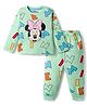 Babyhug Disney Single Jersey Knit Full Sleeves Night Suit With Minnie Mouse Graphics - Light Green