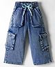 Olio Kids Denim Woven Full Length Solid Colour Jeans With Cargo Pockets - Navy Blue