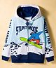 Pine Kids Cotton Knit Full Sleeves Hooded SweatJacket with Surfing Print - Light Blue