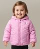 Babyoye Woven Full Sleeves Solid Coloured Padded Hooded Jacket With Patch Detailing - Mauve
