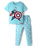 Pine Kids Marvel Single Jersey Knit Half Sleeves Night Suit with Captain America Graphics - Light Blue