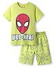 Pine Kids Marvel 100% Cotton Half Sleeves Shorts Night Suit With Spider Man Graphics - Lime Green