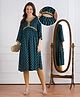 Bella Mama Woven Three Forth Sleeves Maternity Kurta With Floral Embroidered Yoke & Foil Print - Teal Blue