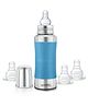 Speedex Stainless Steel Baby Feeding Bottle  240ml | Blue Silicone Grip | Internal ML Marking | 3 Extra Nipples Included