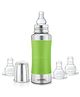 Speedex Stainless Steel Baby Feeding Bottle  240ml | Green Silicone Stopper & Grip | Internal ML Marking | 3 Extra Nipples Included