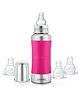 Speedex Stainless Steel Baby Feeding Bottle  240ml | Pink Silicone Stopper & Grip | Internal ML Marking | 3 Extra Nipples Included