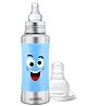 Speedex Stainless Steel Baby Feeding Bottle  240ml | Blue Smiley Print | Internal ML Marking | Silicone Grip | Mirror Finish | No Extra Nipple