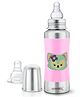 Speedex Stainless Steel Baby Feeding Bottle  240ml | Pink Foxy Print | Internal ML Marking | Silicone Grip | Mirror Finish | No Extra Nipple