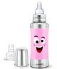 Speedex Stainless Steel Baby Feeding Bottle  240ml | Pink Smiley Print | Internal ML Marking | Silicone Grip | Mirror Finish | No Extra Nipple