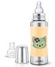 Speedex Stainless Steel Baby Feeding Bottle  240ml | Yellow Foxy Print | Internal ML Marking | Silicone Grip | Mirror Finish | No Extra Nipple