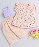 Little Angels Cotton Woven Frill Sleeves Space Theme Printed Dress With Leggings - Peach