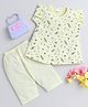 Little Angels Cotton Woven Frill Sleeves Space Theme Printed Dress With Leggings - Yellow