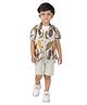 DOTSON Woven Half Sleeves Leaves Printed Shirt & Shorts With Tee Set - Mustard