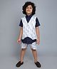 Little Clothing Cotton Silk Woven Half Sleeves Floral Printed 3 Piece Party Suit Set - Navy Blue
