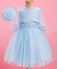 Mark & Mia Cotton Woven Sleeveless Cape Style Party Dress with Pearl Embellished Lace Detailing & Floral Embroidery - Light Blue