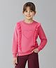 Pine Kids Cotton Knit Full Sleeves Sweatshirt with Heart Embroidery & Frill Detailing - Pink