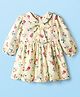 ToffyHouse Cotton Woven Full Volume Sleeves Party Gown with Bow Applique & Floral Print - Buttermilk Cream