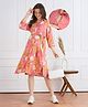 Bella Mama Woven Three Forth Sleeves Maternity Shirt Dress With Floral Print - Pink