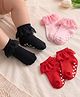 Cute Walk by Babyhug Knit Anti-Bacterial Ankle Length Socks with Frill Design Pack of 3 - Black Red & Pink