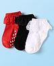 Cute Walk by Babyhug Knit Ankle Length Anti Skid Anti Bacterial Socks with Frill Detailing Pack of 3 - Red Black & White