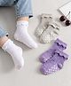 Cute Walk by Babyhug Knit Ankle Length Anti Skid Anti Bacterial Socks with Cable Knit Design Pack of 3 - Purple Grey & White