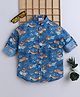 BAATCHEET Cotton Woven Full Sleeves Aeroplane & Bear  Printed Shirt - Blue