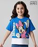 Pine Kids Disney Single Jersey Knit Half Sleeves Oversized Overlapped Drop Shoulder T-Shirt with Tank Top and Minnie Mouse Graphics - Blue & White