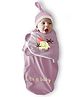 Polka Tots Cotton Newborn Premium Quality Weft Knitted Cotton Swaddle Wrap With Cap | Soft, Breathable & Cozy Fit Elephant Print (0 to 6 Months) Lavender