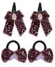 Ribbon candy Set Of 2 Bow Applique Detailed Sequins Embellished Hair Clips & Rubber Bands Set - Wine