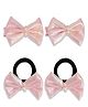 Ribbon candy Set Of 2 Pearls Embellished Bow Applique Detailed Alligator Clips & Rubber Bands - Baby Pink